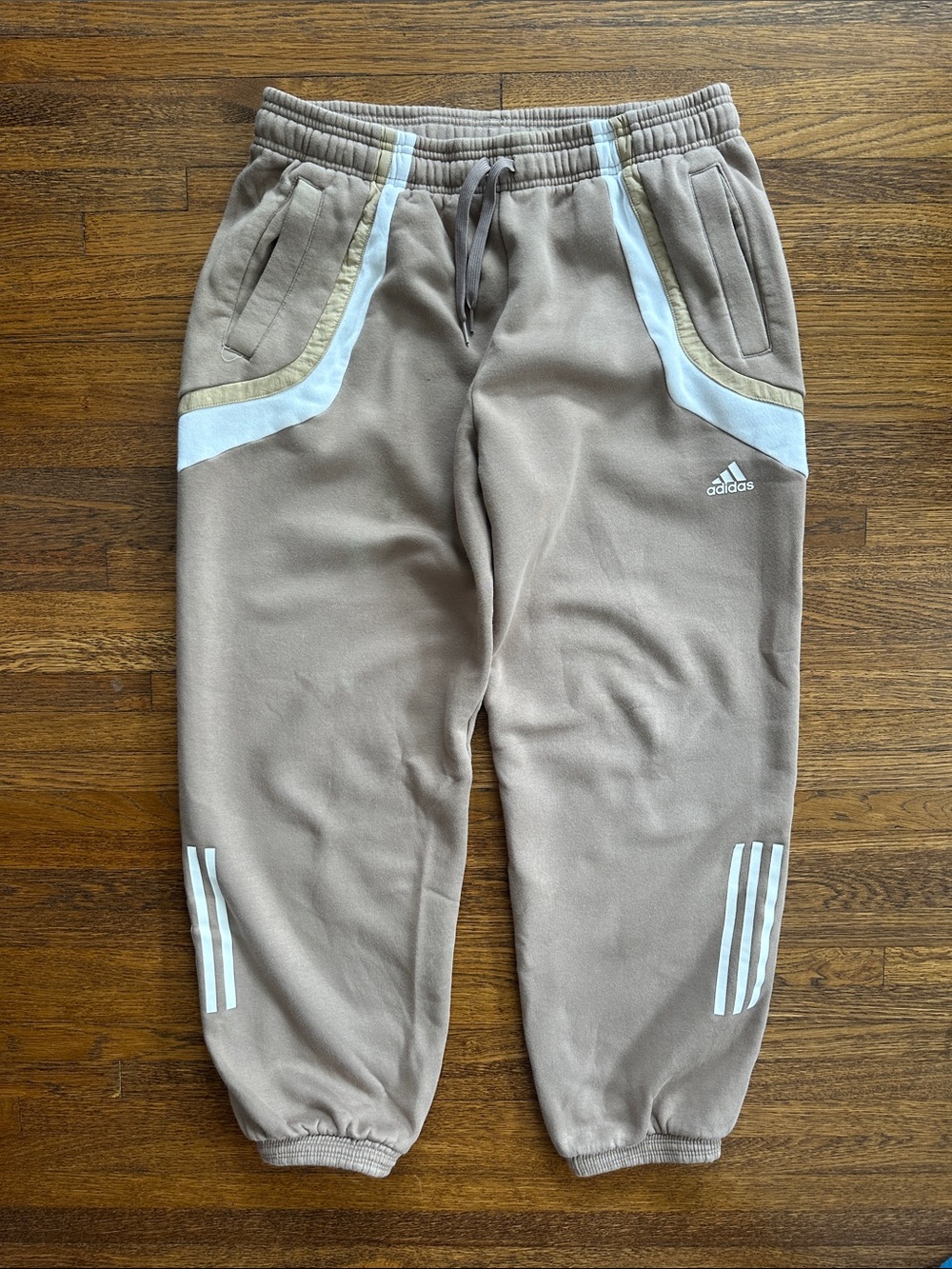 adidas Men’s Taupe Sweatpants with White & Light Tan Accents